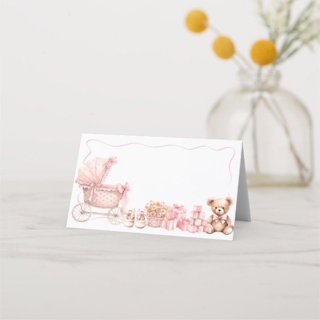 Cartão De Horário Pink Bow Carriage Baby Shower Appointment Card (Frente)