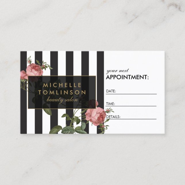 Cartão De Horário Placa de Compromisso de Salão Floral Striped Salon (Frente)