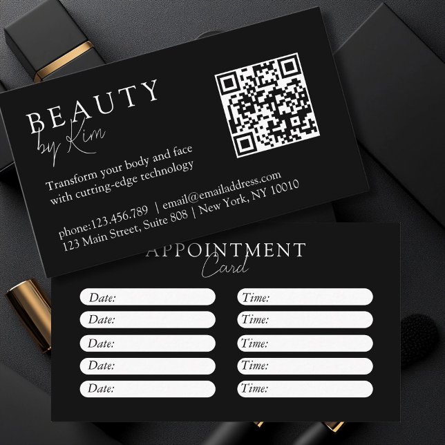 Cartão De Horário Preto e branco, mínimo, elegante, salão (Black & White, Minimal, Elegant, Salon Appointment Card)