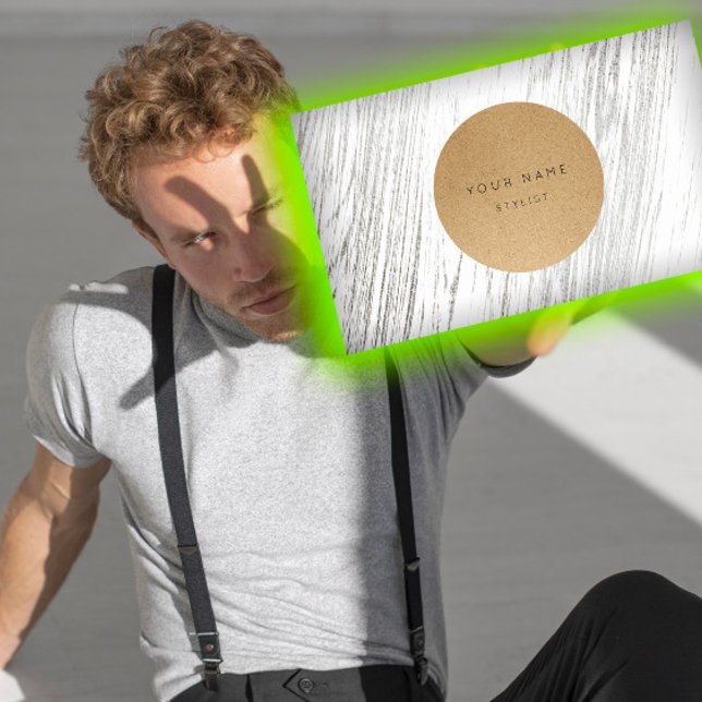 Cartão De Horário Próximo Círculo de Compromisso Madeira Branca Kraf (Next Appointment Circle Kraft Silver White Wood)