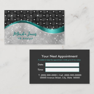 Cartão De Horário Quic Faux Silver Glitter Black Teal Monograma