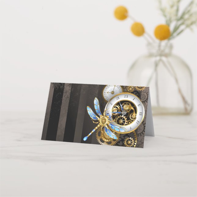 Cartão De Horário Relógio Steampunk com Dragonfly Mecânica (Frente)