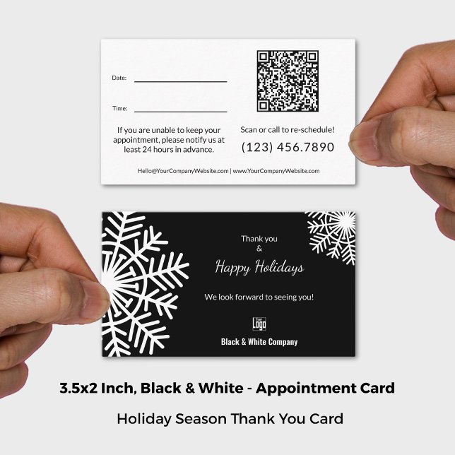 Cartão De Horário Reprogramação de Obrigados de Feriado Branco Preto (Black White Holiday Thanks Reschedule Appointment Card; Size: 3.5x2 Inch (US))