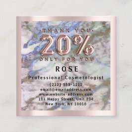 Cartão De Horário Rosa 20% de desconto Logotipo Cabelo azul Mármore 