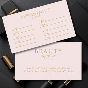 Cartão De Horário Rosa e Dourado-Bege, Minimalista Elegante, Salão