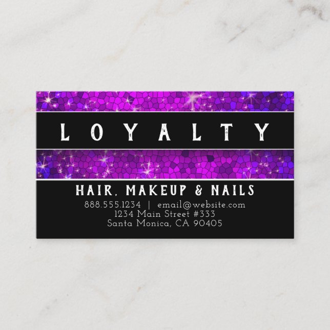 Cartão De Horário Roxo Maquiagem Do Cabelo Com Linho (Frente)