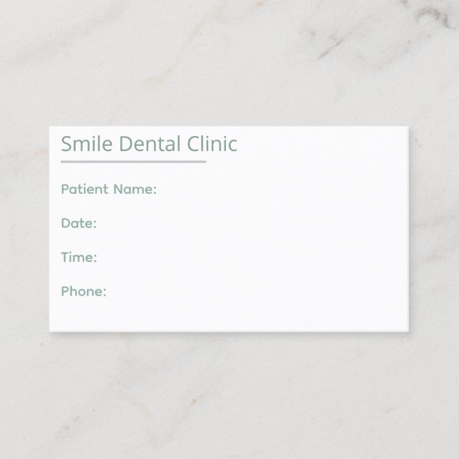 Cartão De Horário Sage Green Dental Appointment Card One Line (Frente)