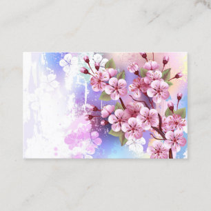 Cartão De Horário Sakura rosa no fundo da pintura