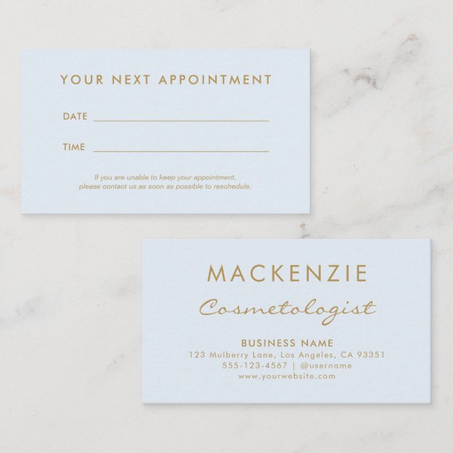 Cartão De Horário Salão Azul Simples de Pastel Moderno (Frente/Verso)