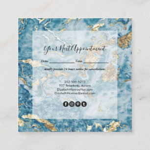 Cartão De Horário Salão de mármore Dourado e azul