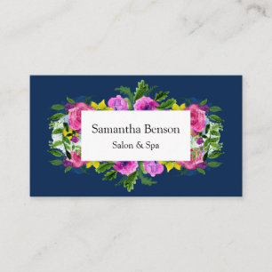 Cartão De Horário Sangue Radiante Azul de Marinho Floral Elegante