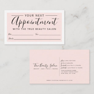 Cartão De Horário Script de Borda Branca Mínimo Elegante Blush Rosa