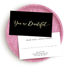 Cartão De Horário Script Dourado do Lembrete de Compromisso de Salão