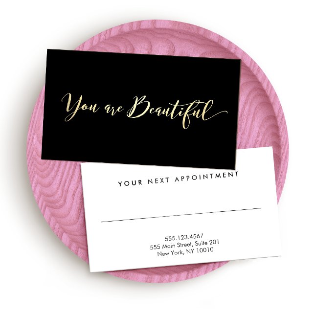 Cartão De Horário Script Dourado do Lembrete de Compromisso de Salão (Criador carregado)