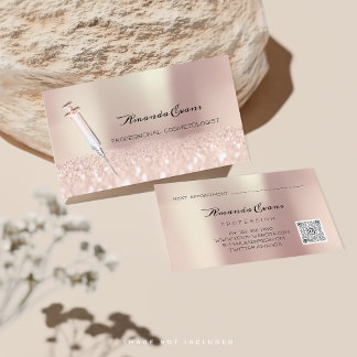 Cartão De Horário Seringa Rosa Glitter Botox Injetáveis Cosmetologia