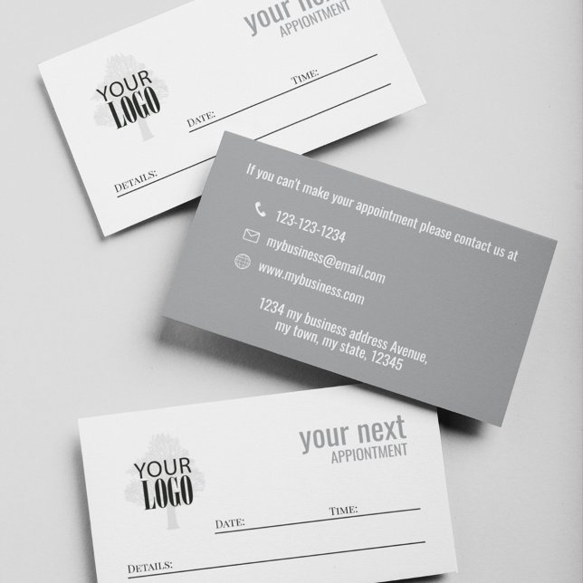Cartão De Horário Simple Business Logo Appointment Card  (Grey and white business cards with company logo placement.)