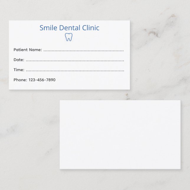 Cartão De Horário Simple Dental Appointment Card with Tooth Icon (Frente/Verso)
