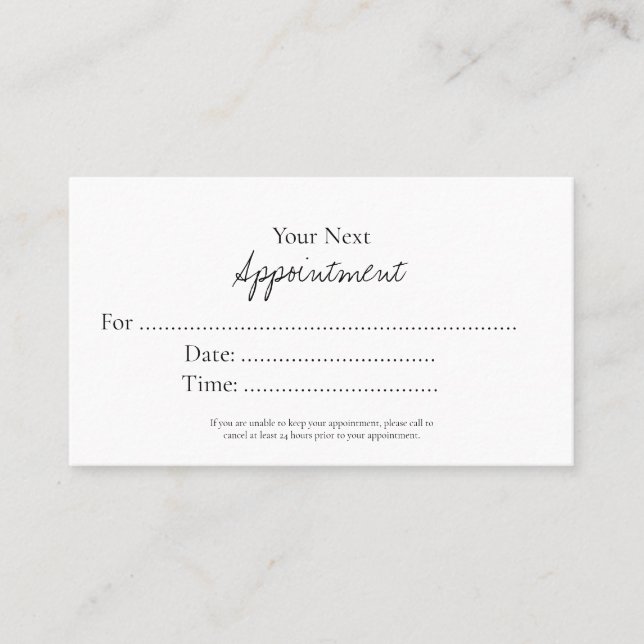 Cartão De Horário Simple Elegant Script Appointment Card (Frente)
