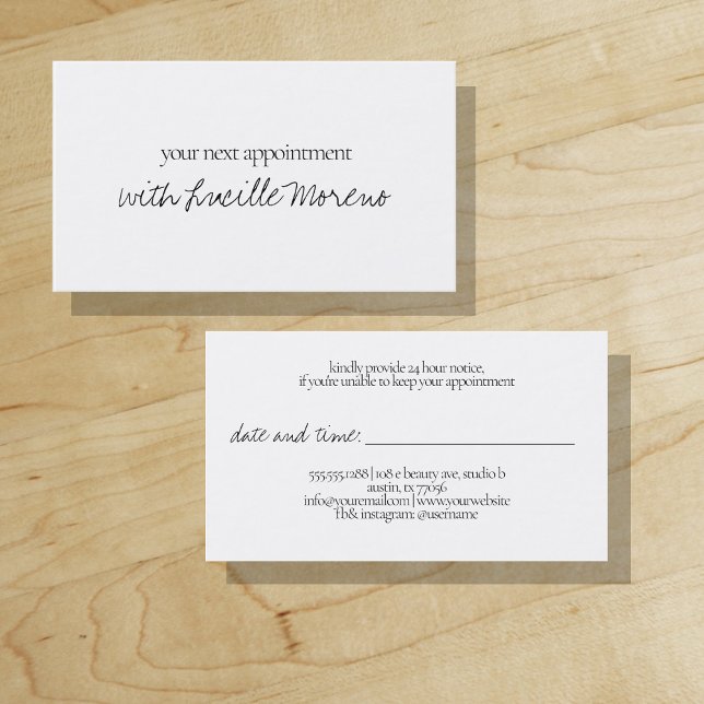 Cartão De Horário Simple Handwritten Script | Your Next Appointment ("Everyday is abundantly beautiful." 
Sincerely Best Wishes from Lucky Design World)