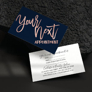 Cartão De Horário Simple Rose Gold Navy Blue Modern Typography