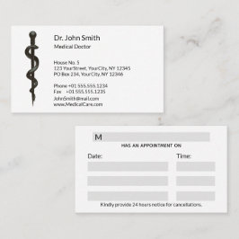 Cartão De Horário Simples profissional Asclepius Preto-Branco Médico