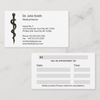Cartão De Horário Simples profissional Asclepius Preto-Branco Médico