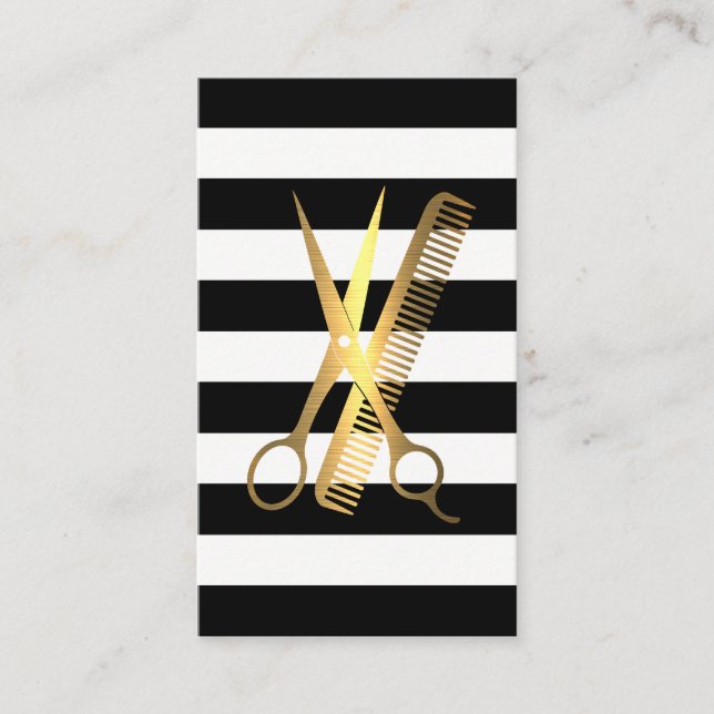 Cartão De Horário Stripes | Golden Scissors Comb Logo (Frente)