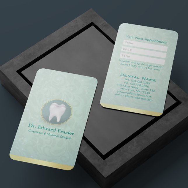 Cartão De Horário Teal Dourado de Compromisso Dentista Cosmético e G (Criador carregado)