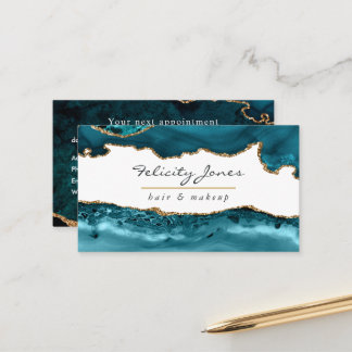 Cartão De Horário Teal - Turquesa e Agate Business Dourado