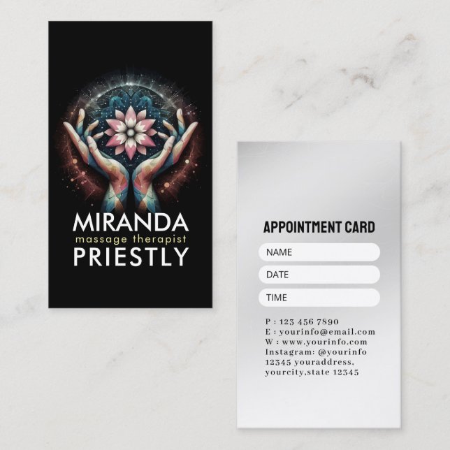 Cartão De Horário Terapêutica de Massagem Terapia Mãos Energia Spa B (Frente/Verso)
