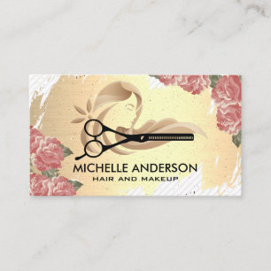Cartão De Horário Tesoura   Dourado Bruto   Flores   Logotipo do cab