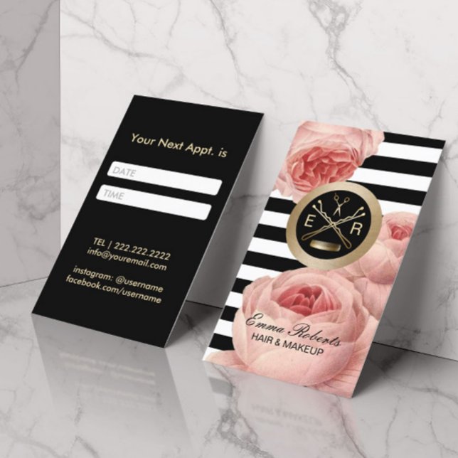 Cartão De Horário Tesoura Hair Stylist e Compromisso Floral Comb (Criador carregado)