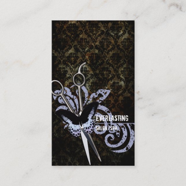 Cartão De Horário tesouras do cabeleireiro da borboleta do grunge do (Frente)