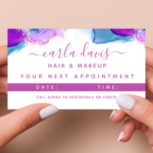 Cartão De Horário Tinta Alcoólica Roxo Azul Script Assinatura