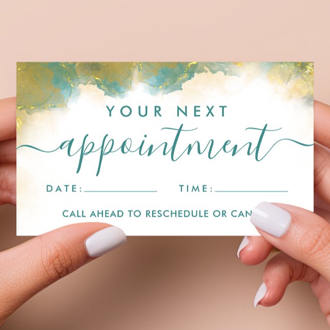 Cartão De Horário Tinta De Aquarela Líquida De Arte Moderna Teal E D (Criador carregado)