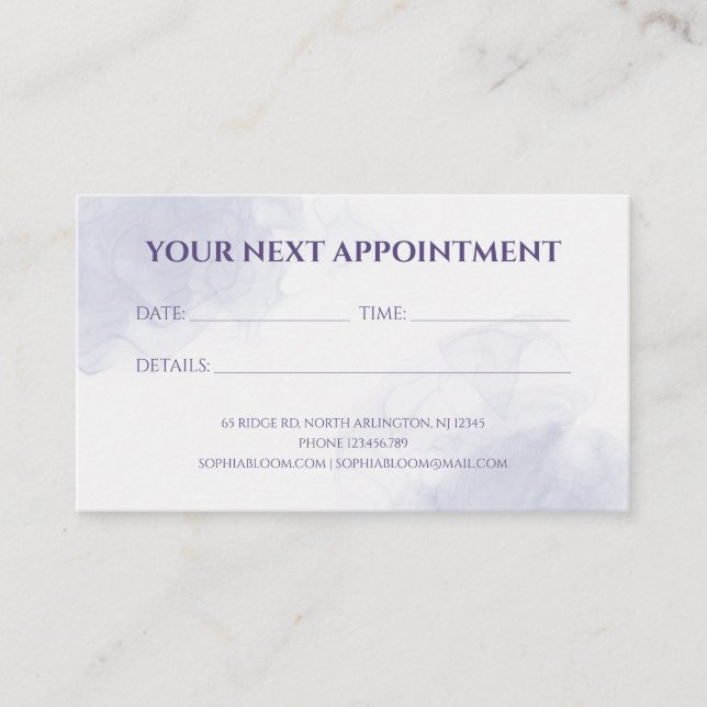 Cartão De Horário Tinta de Aquarela Líquida Púrpura Elegante Elegant (Frente)