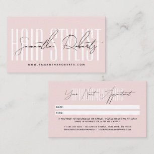 Cartão De Horário Tipografia moderna de roteiro rosa blush