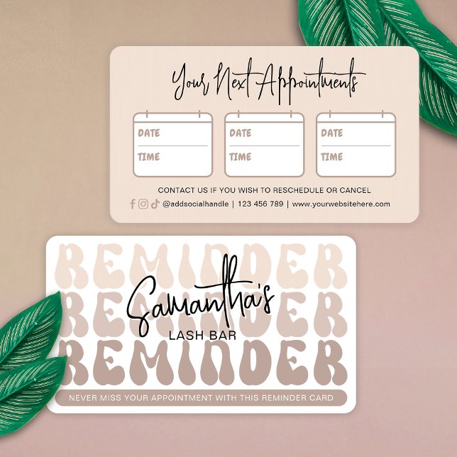 Cartão De Horário Trendy Beige Retro Cosmetologista Beauty Salon Spa (Trendy beige and white appointment reminder card featuring modern fonts and cream colors )