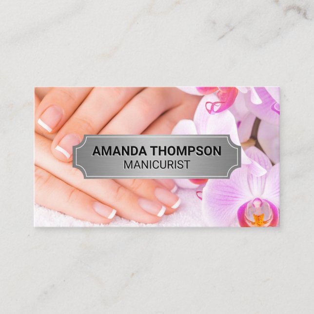 Cartão De Horário Unhas de manicura | Flores Orquídeas Rosa (Frente)