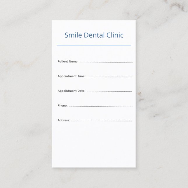 Cartão De Horário Vertical Dental Appointment Card Clean Design (Frente)