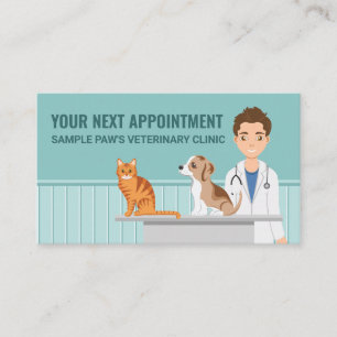 Cartão De Horário Veterinário Homem Médico Animal Gato Cachorro Pers