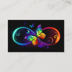 Cartão De Horário Vibrant infinity with rainbow butterfly on black
