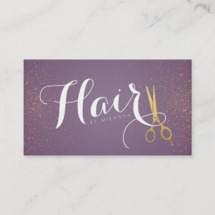 Cartão De Horário Vintage Purple e Faux Dourado Tesoura Salão de Cab