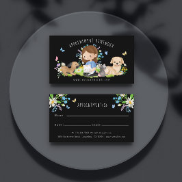 Cartão De Horário Watercolor Floral Dog & Cat Pet Care Service Black