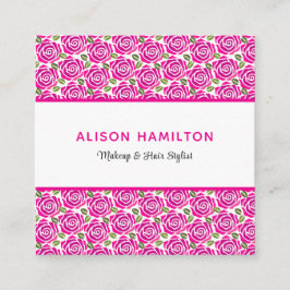 Cartão De Horário Watercolor Pink Roses MakeUp Hair Stylist Salon