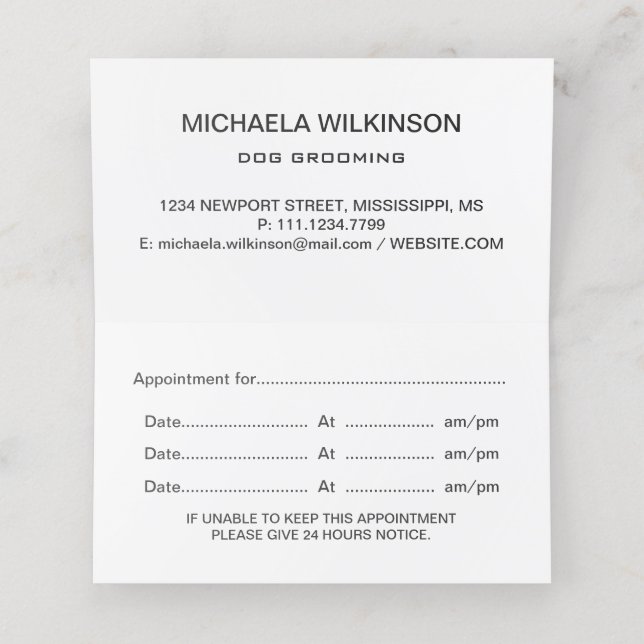 Cartão De Horário White Dog Paw no serviço de aliciamento de animais (Interior Desdobrado)