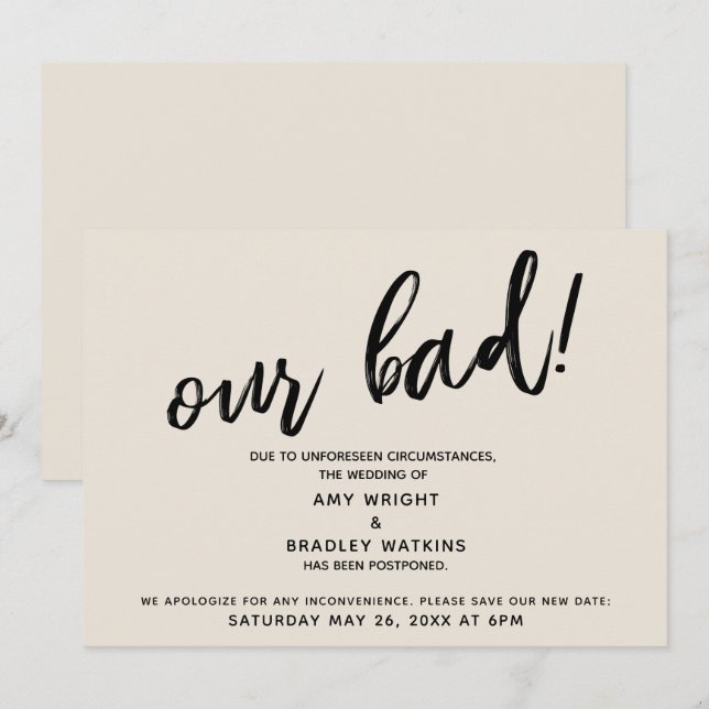 Cartão de Humor de Casamento Adiado por Escrita Ma (Frente/Verso)