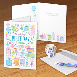 Cartão de Ícones do Cousin Bright Pastel Birthday