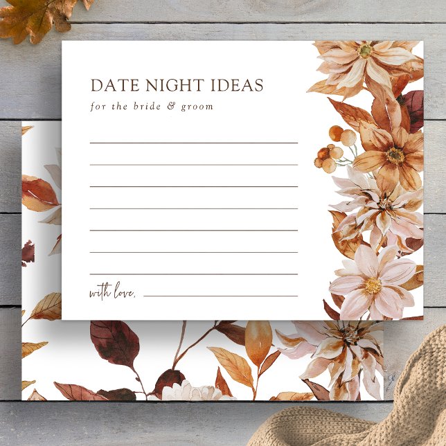 Cartão de Ideias para Noite de Encontro com Folhas (Elegant Fall Terracotta Leaves Date Night Ideas Card by Painted Paperie
)