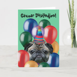 Cartão de identidade de aniversário para pug Ditël